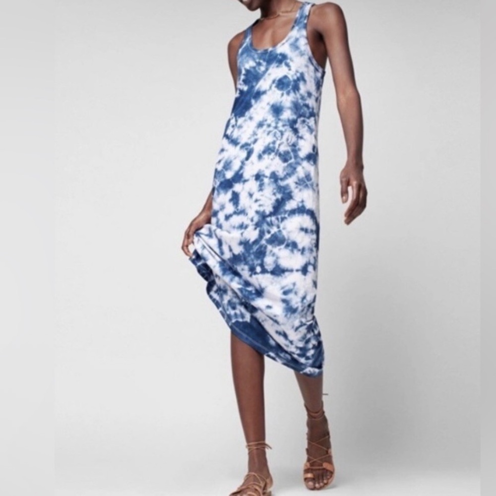 Faherty Delphina Tank Dress Small Blue White Sunwashed Tie Dye Cotton Knit